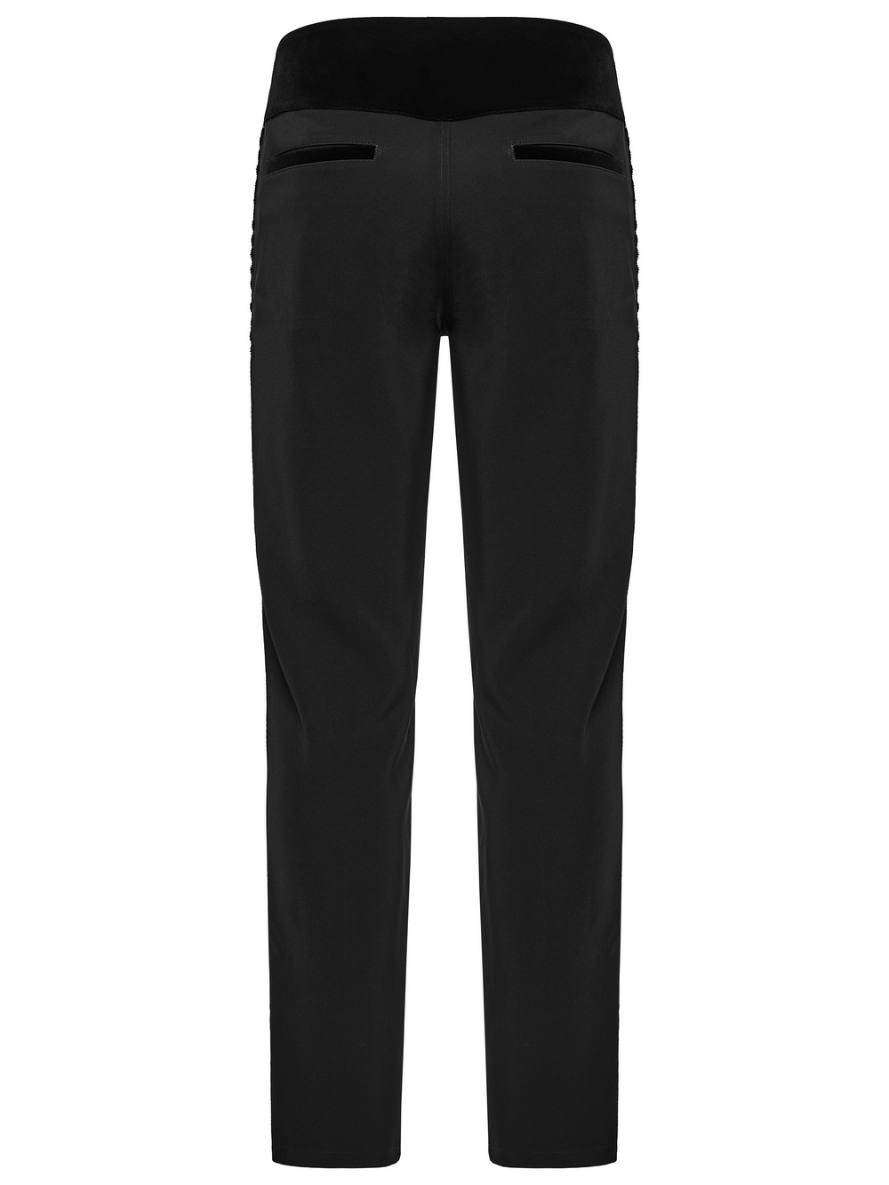 Male Velvet Trim Tailored Trousers with Lace Side Panels - back view showcasing sleek design.