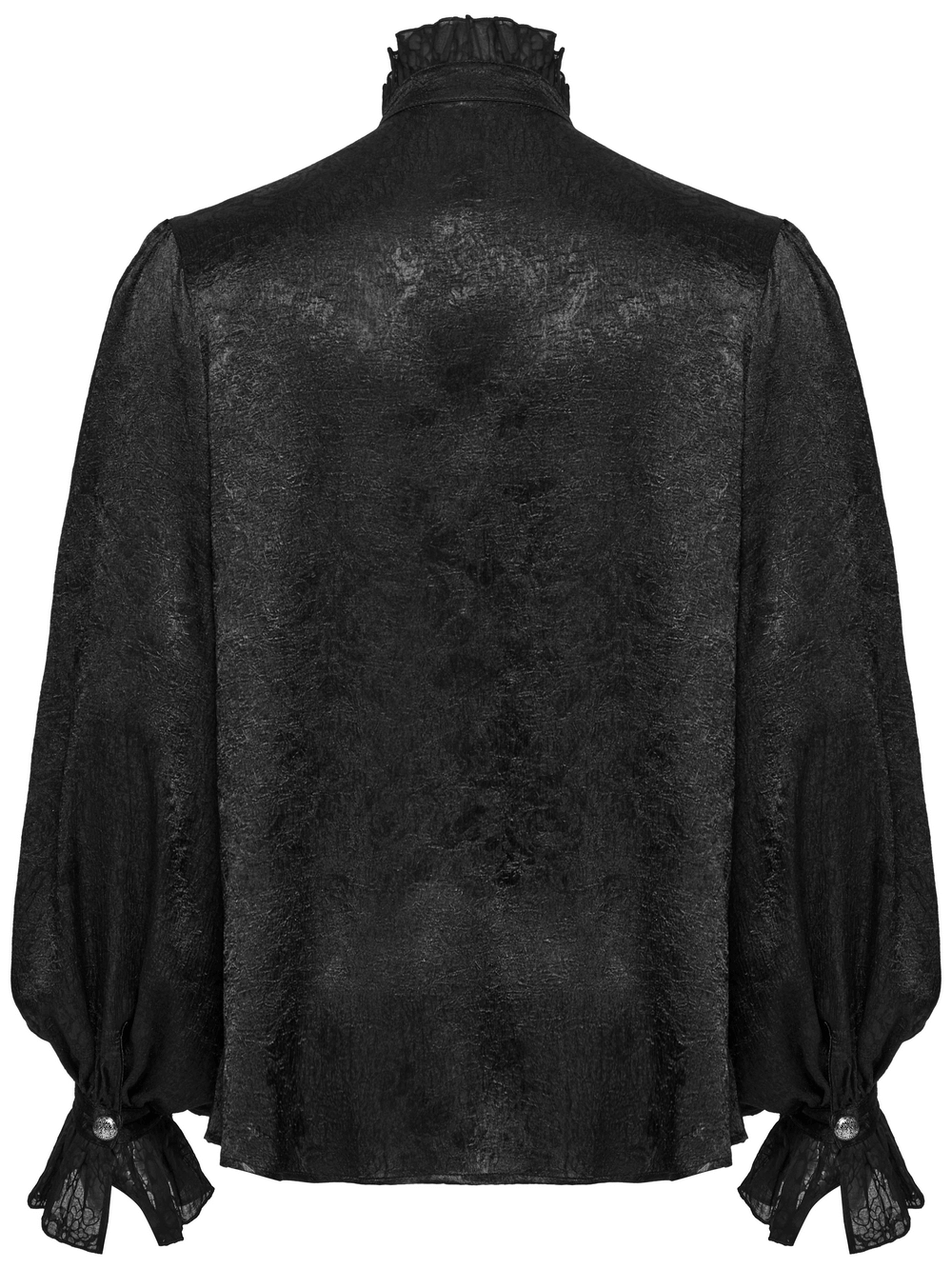 Elegant black Victorian shirt with ruffled cuffs and gothic lace detail, perfect for aristocratic fashion.