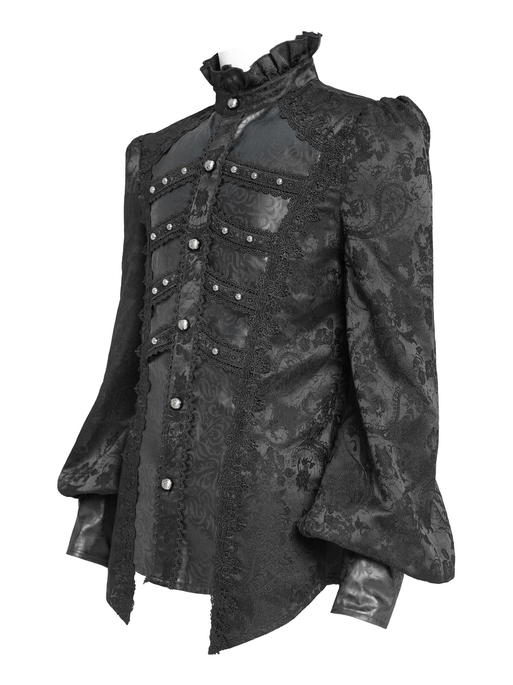 Chemise victorienne pour homme avec brocart et garniture en cuir