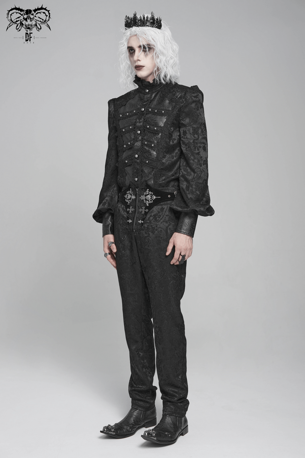 Chemise victorienne pour homme avec brocart et garniture en cuir