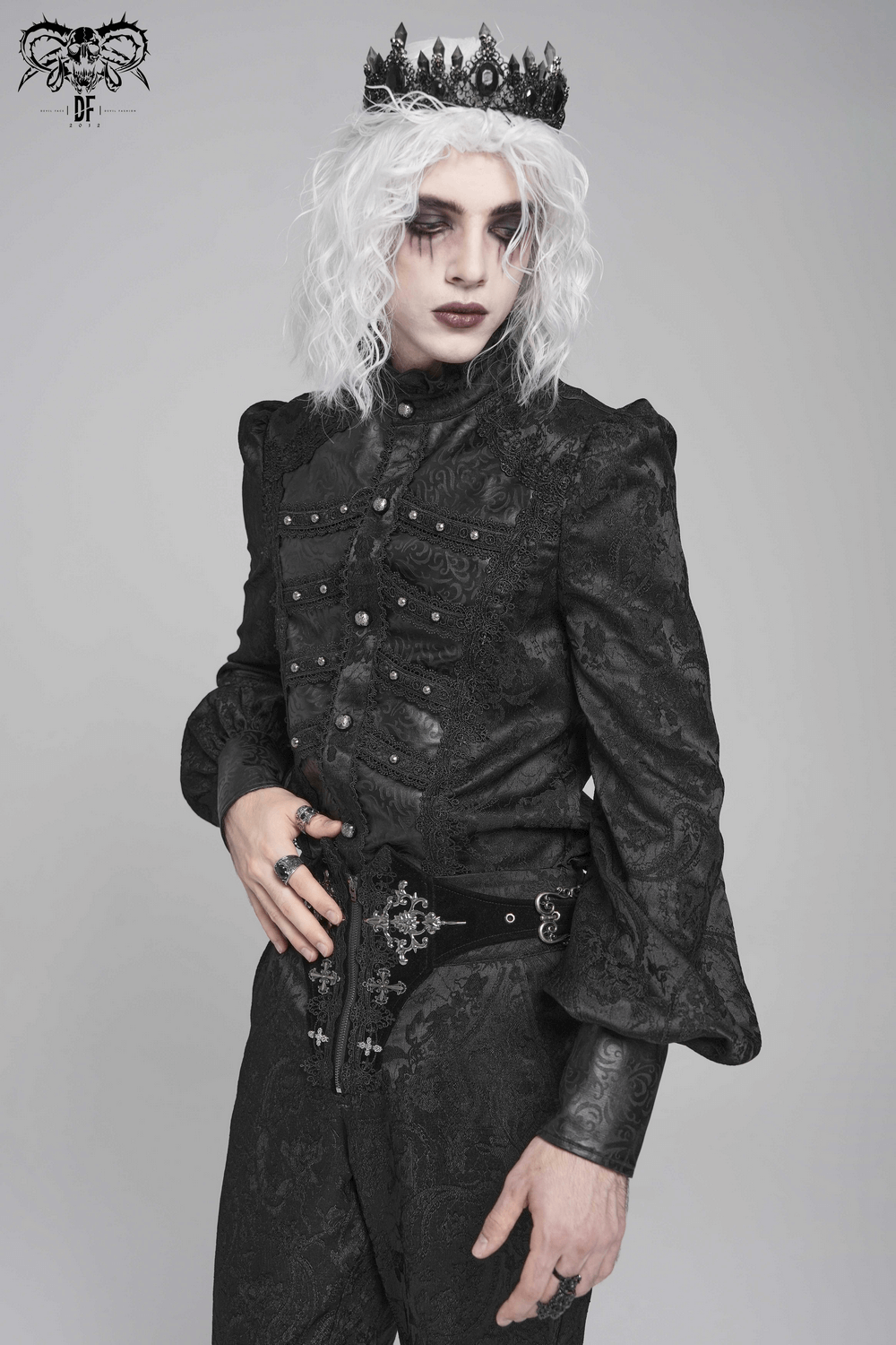 Chemise victorienne pour homme avec brocart et garniture en cuir