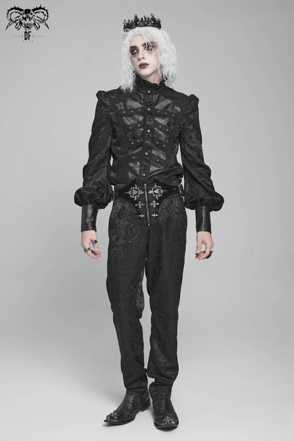 Chemise victorienne pour homme avec brocart et garniture en cuir