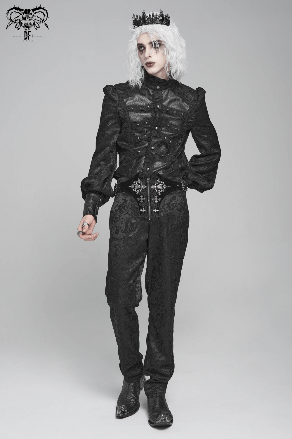 Chemise victorienne pour homme avec brocart et garniture en cuir