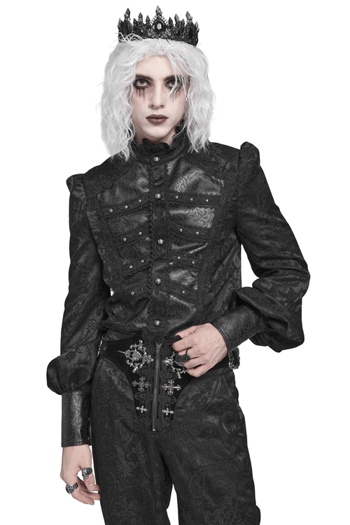 Chemise victorienne pour homme avec brocart et garniture en cuir