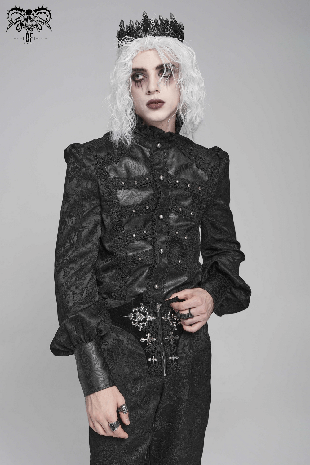 Chemise victorienne pour homme avec brocart et garniture en cuir