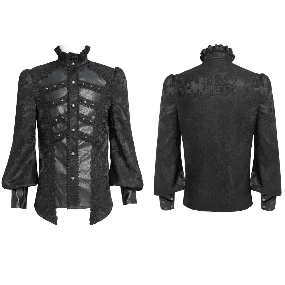 Chemise victorienne pour homme avec brocart et garniture en cuir