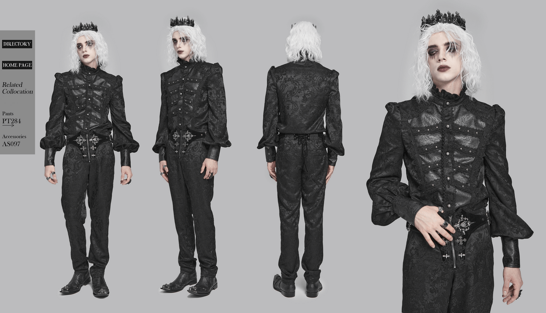 Male Victorian Shirt with Brocade and Leather Trim