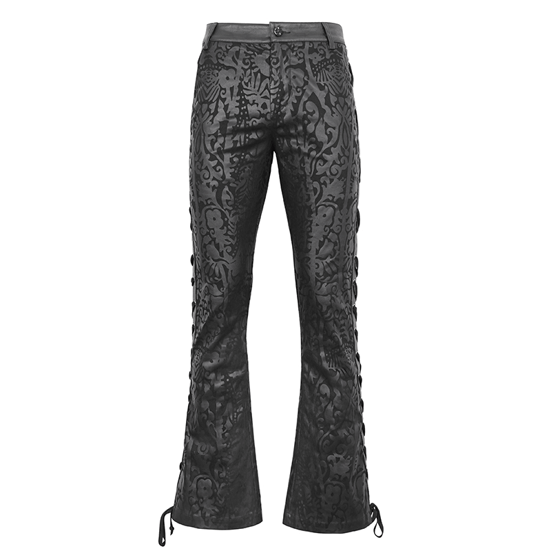 Male vintage gothic lace-up flared pants showcasing intricate black pattern and stylish cut.