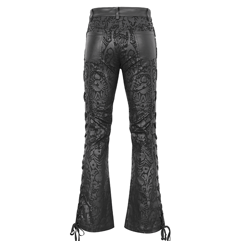 Men's gothic vintage lace-up flared pants showcasing intricate patterns and stylish flared cut from the back.