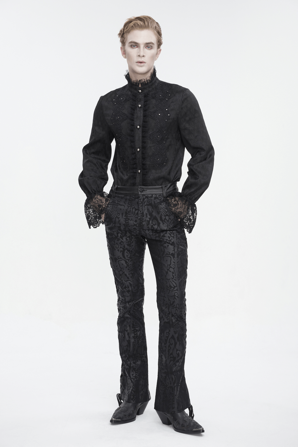 Male Vintage Pattern Lace-Up Flared Pants in Gothic Style