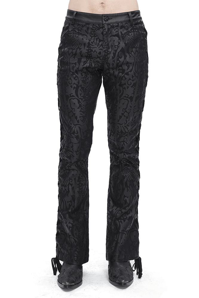 Male Vintage Pattern Lace-Up Flared Pants in Gothic Style