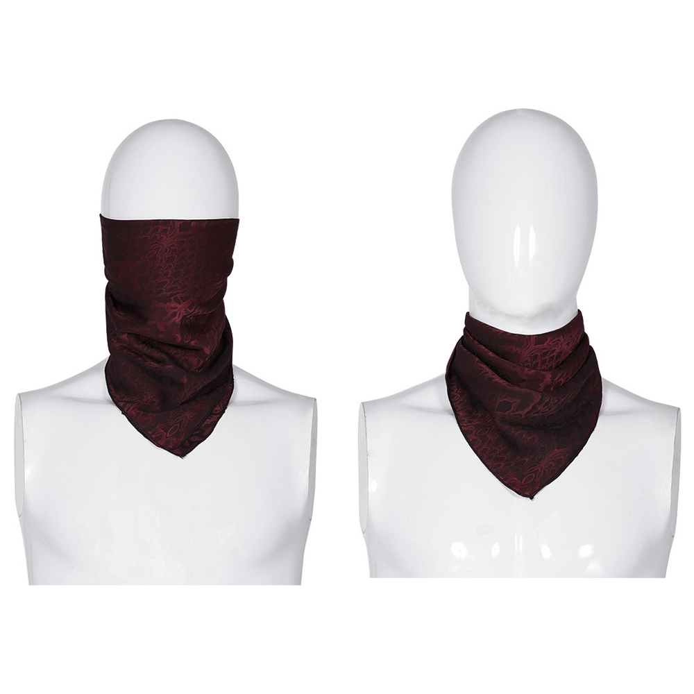 Male wine-red gothic jacquard triangular bandana, perfect for adding a dramatic touch to any outfit.