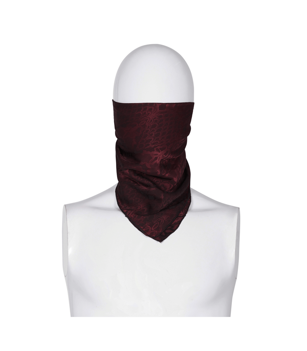 Male wine-red gothic jacquard triangular bandana face mask for a dramatic vampire look.