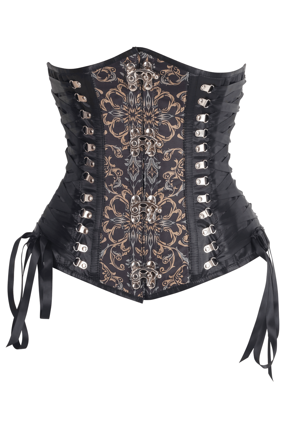 Maurice Gothic Scrollwork Corset with Steel Boning, featuring intricate design and adjustable lacing.