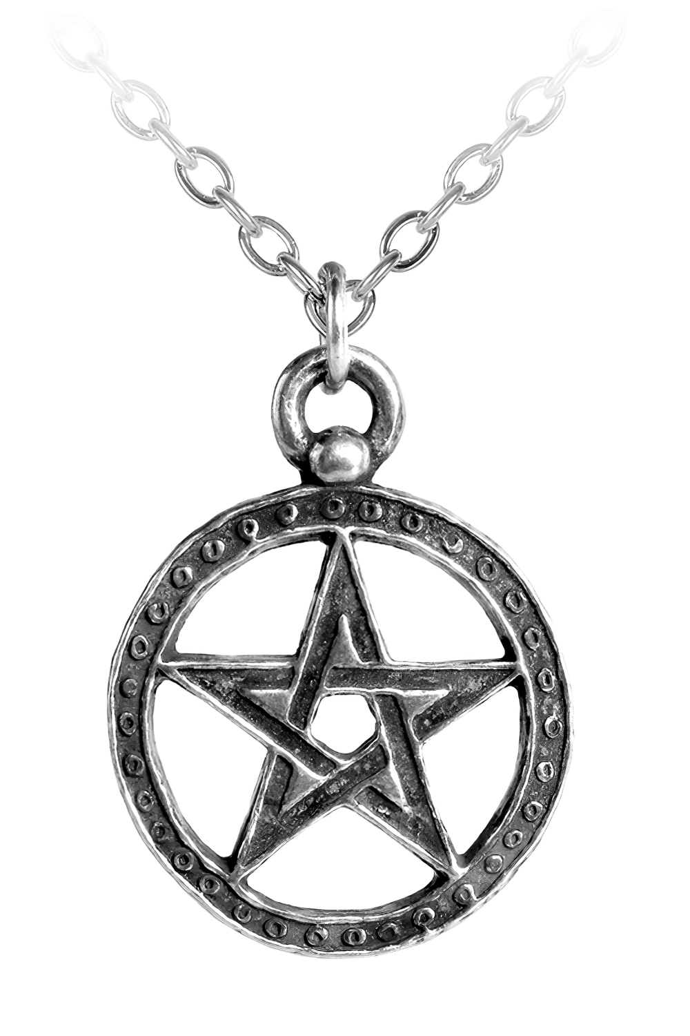 Medieval Dante's Hex pentagram pendant in pewter with circular frame for mystical jewelry lovers.