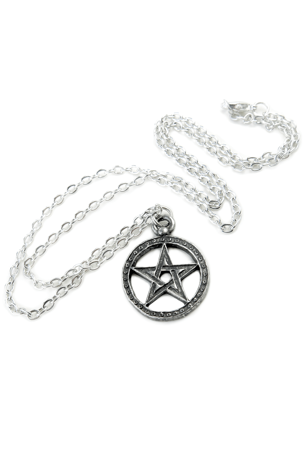 Medieval style Dante's Hex pentagram pendant necklace in pewter with circle, symbol of protection.