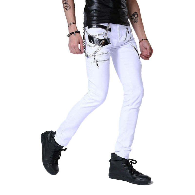 Men Rock Jeans With Chain Patchwork / Punk Gothic Stage Performance / Aesthetic Clothing - HARD'N'HEAVY