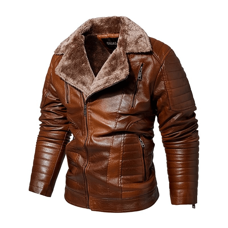 Men's Fur Collar Thicken Leather Jacket / Pockets Zipper Warm Jackets / Windproof Outerwear Clothing