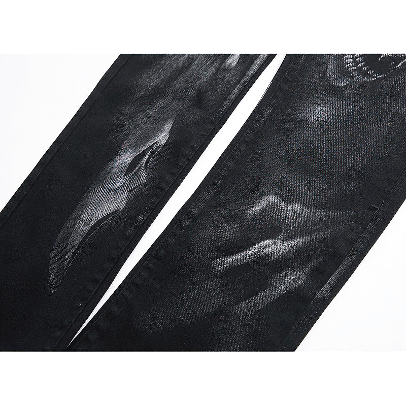 Men's 3D printed black denim jeans with skull and ghost print design, perfect streetwear style.
