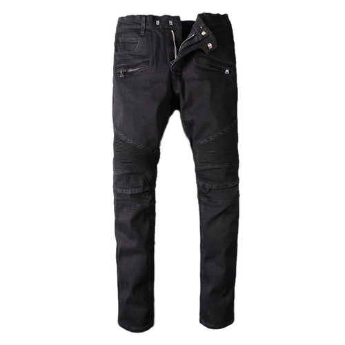 Men's Black Biker Rock Style Jeans / Stretch Denim Goth Pants / Rave Outfits
