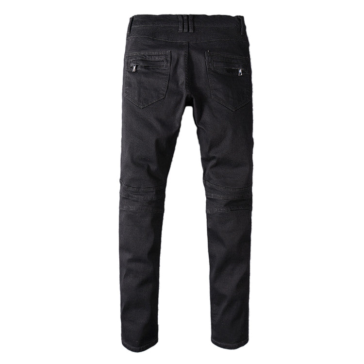 Men's Black Biker Rock Style Jeans / Stretch Denim Goth Pants / Rave Outfits - HARD'N'HEAVY