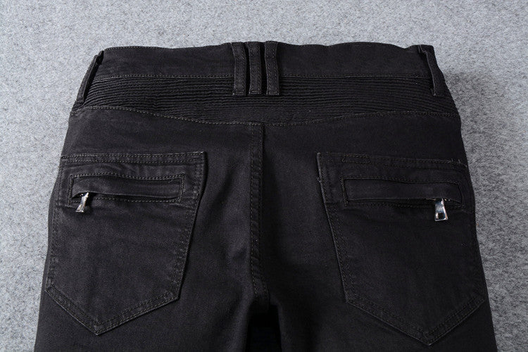 Men's Black Biker Rock Style Jeans / Stretch Denim Goth Pants / Rave Outfits - HARD'N'HEAVY