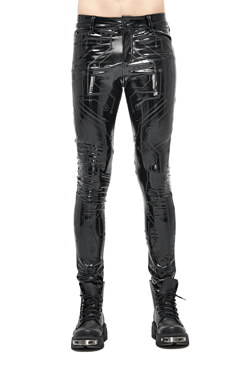 Schwarze helle Pu-Leder-Röhrenhose für Herren / männliche Bleistifthose im Cyberpunk-Stil