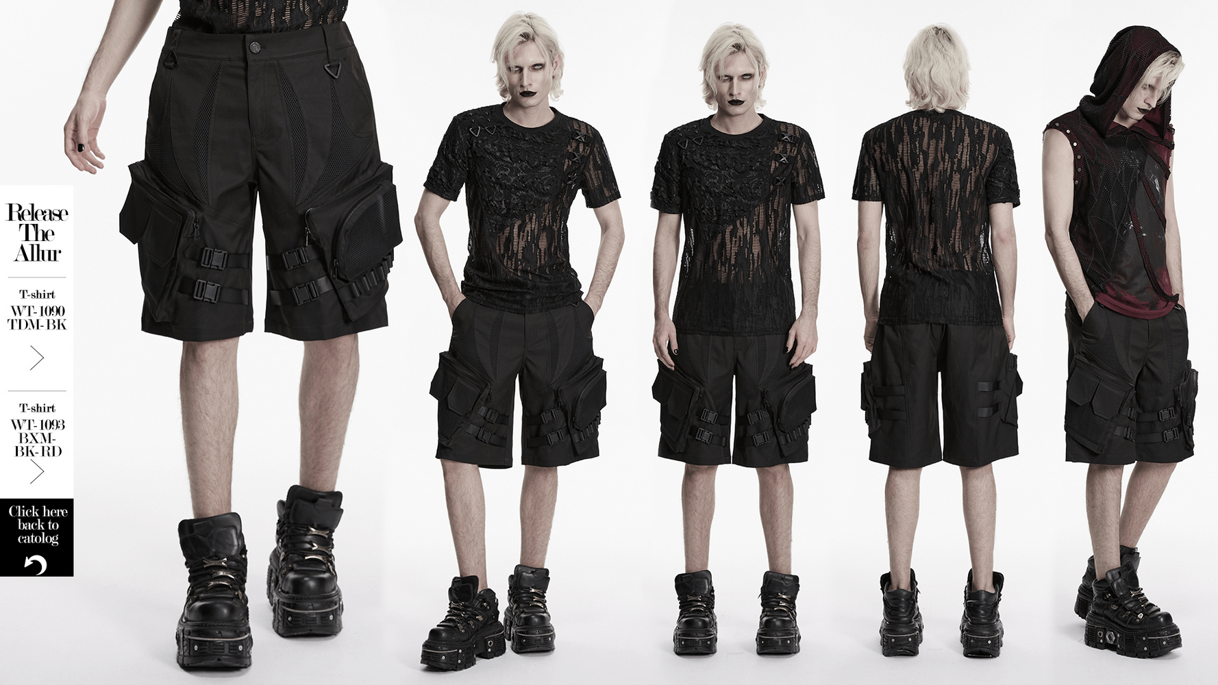 Men's Black Cyberpunk Cargo Shorts with Buckle Straps