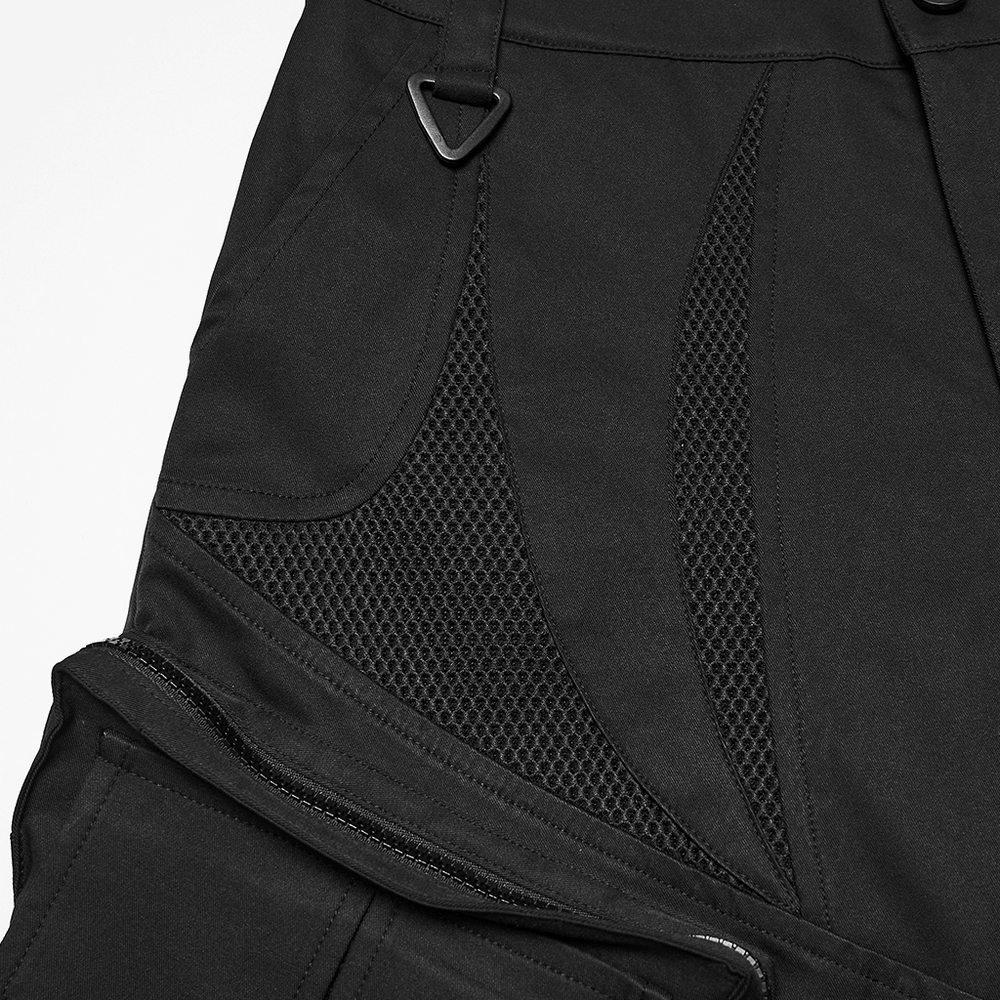 Men's Black Cyberpunk Cargo Shorts with Buckle Straps