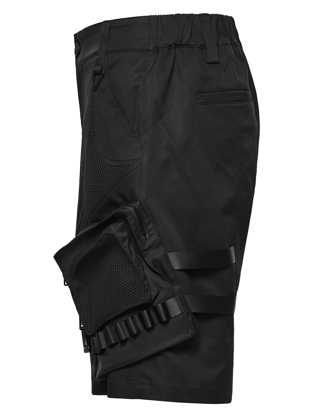 Men's Black Cyberpunk Cargo Shorts with Buckle Straps