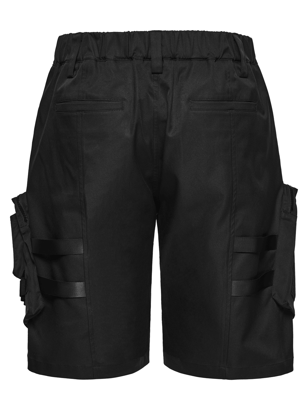 Men's Black Cyberpunk Cargo Shorts with Buckle Straps