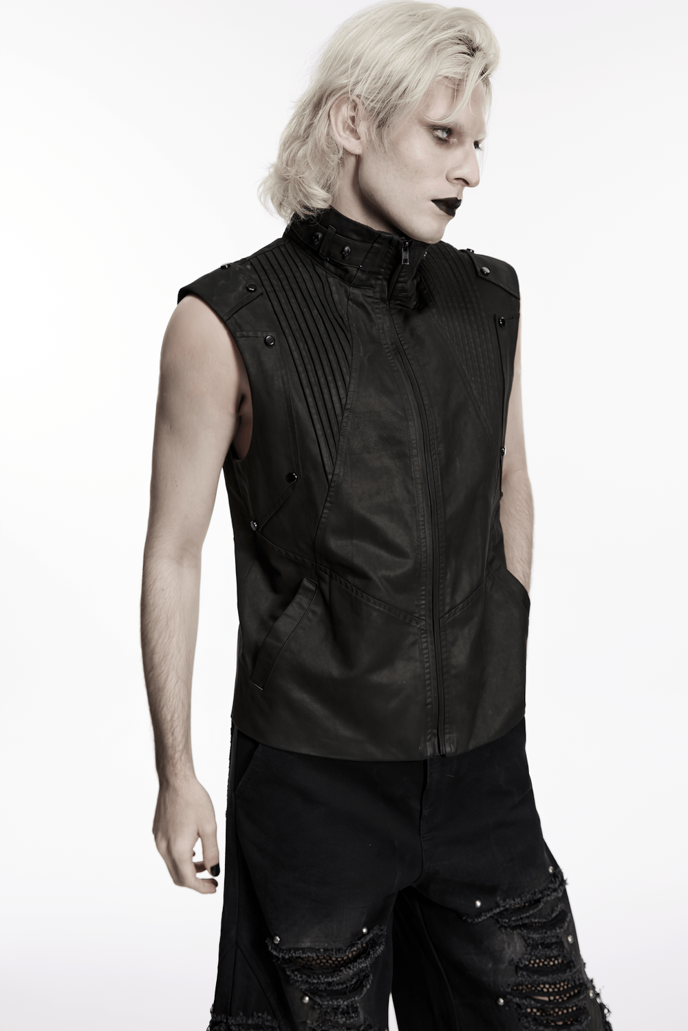 Men's Black Cyberpunk Sleeveless Stand Collar Vest
