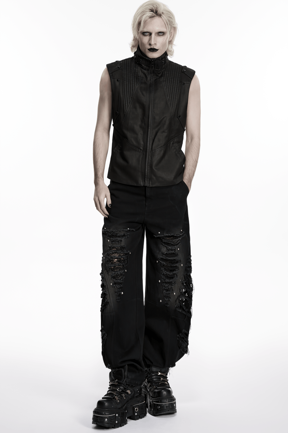 Men's Black Cyberpunk Sleeveless Stand Collar Vest