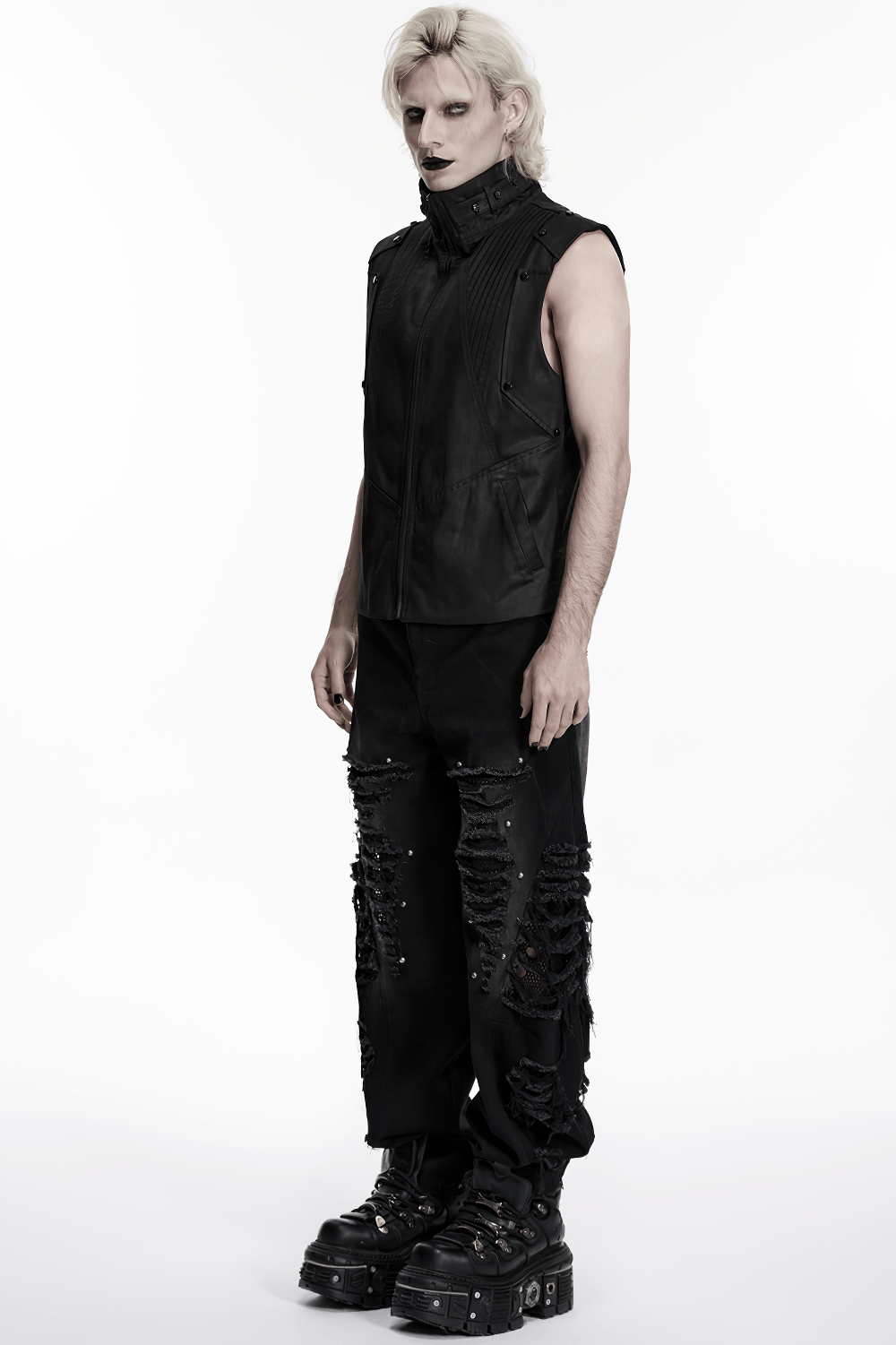 Men's Black Cyberpunk Sleeveless Stand Collar Vest