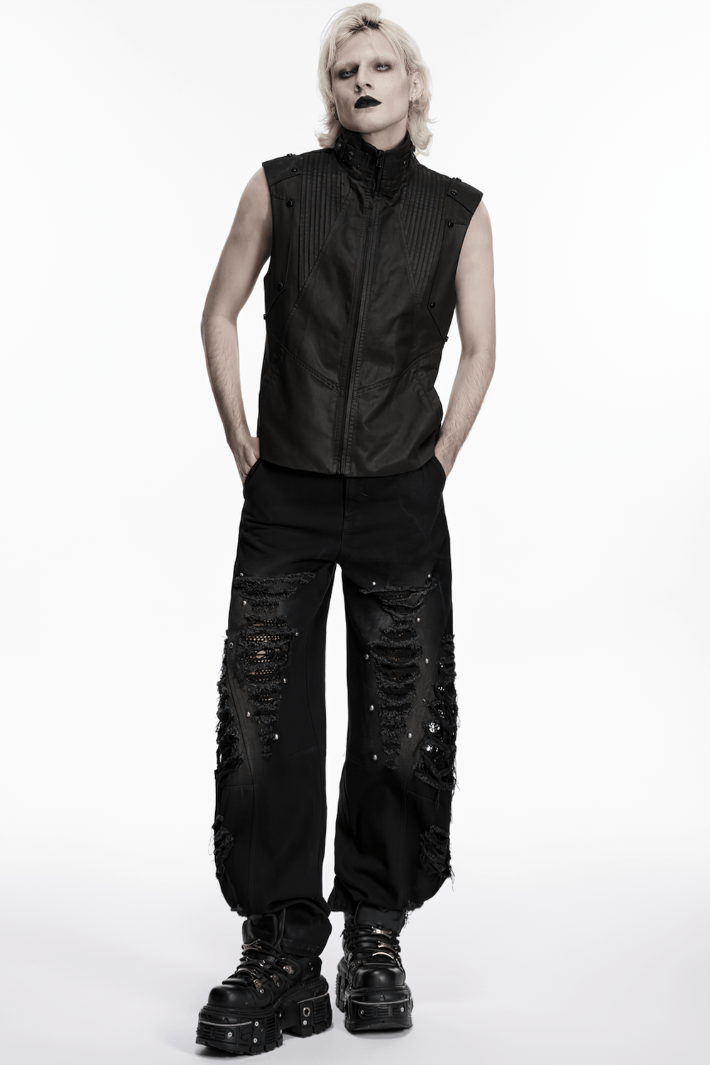 Men's Black Cyberpunk Sleeveless Stand Collar Vest