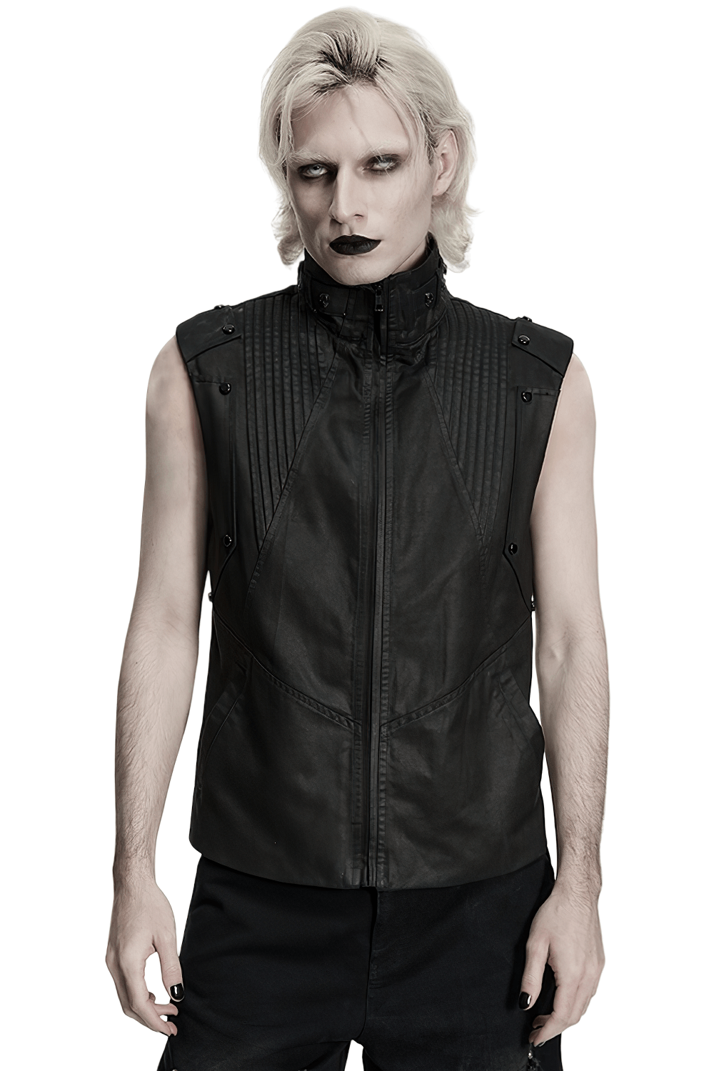 Men's Black Cyberpunk Sleeveless Stand Collar Vest