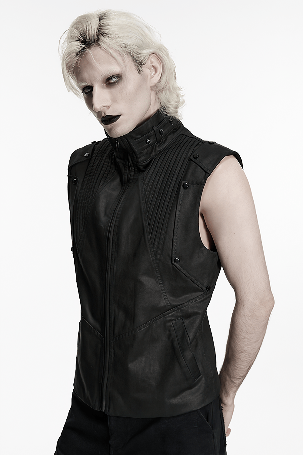 Men's Black Cyberpunk Sleeveless Stand Collar Vest