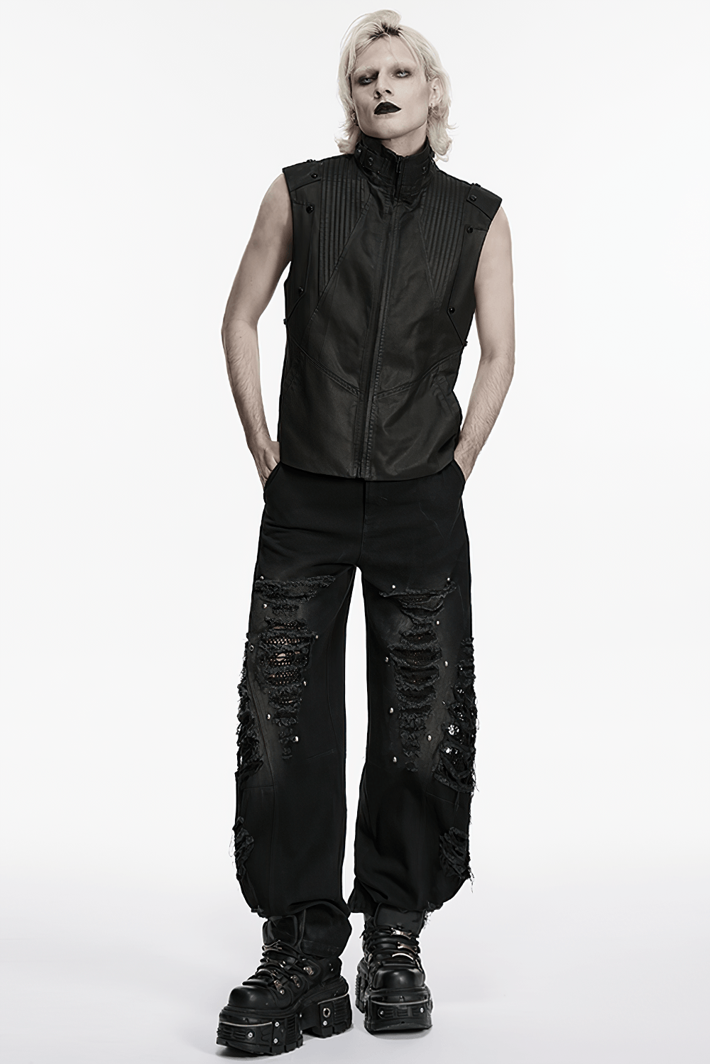Men's Black Cyberpunk Sleeveless Stand Collar Vest