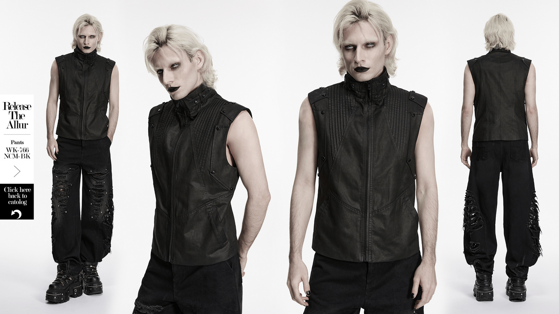 Men's Black Cyberpunk Sleeveless Stand Collar Vest