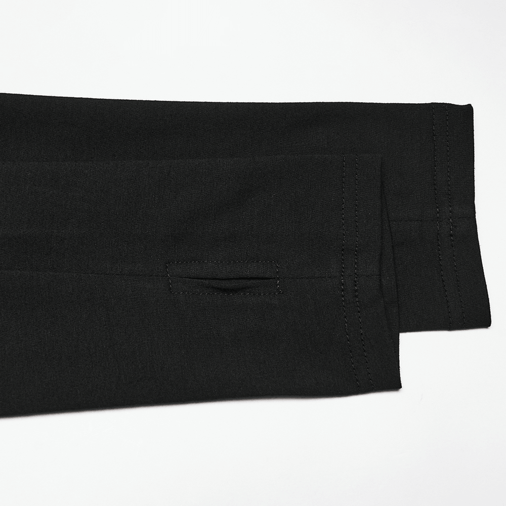 Men's Black Distressed Gothic Hooded Long-Sleeved Top close-up of sleeve detail
