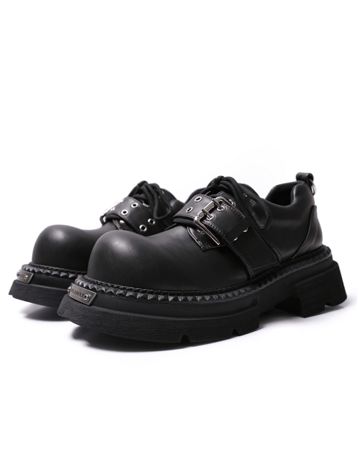 Men's Black Gothic Buckle Platform Derby Shoes