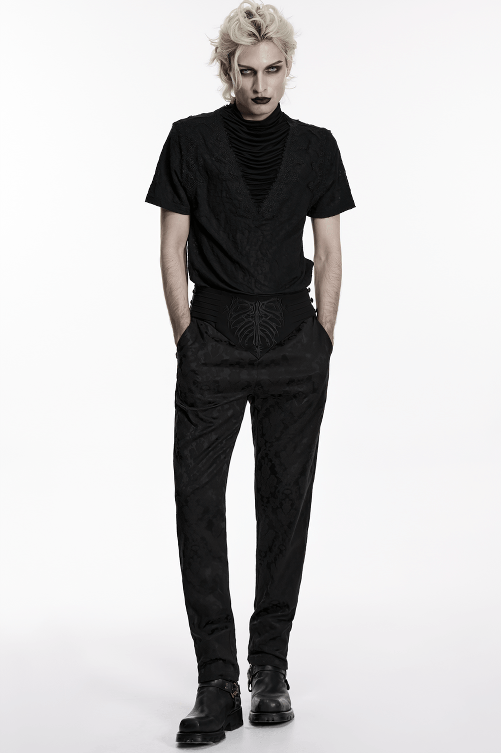 Men's Black Gothic Embroidered Jacquard Pants