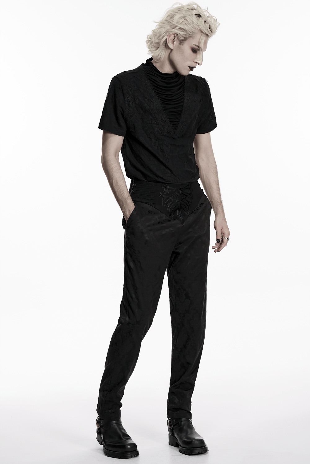 Men's Black Gothic Embroidered Jacquard Pants