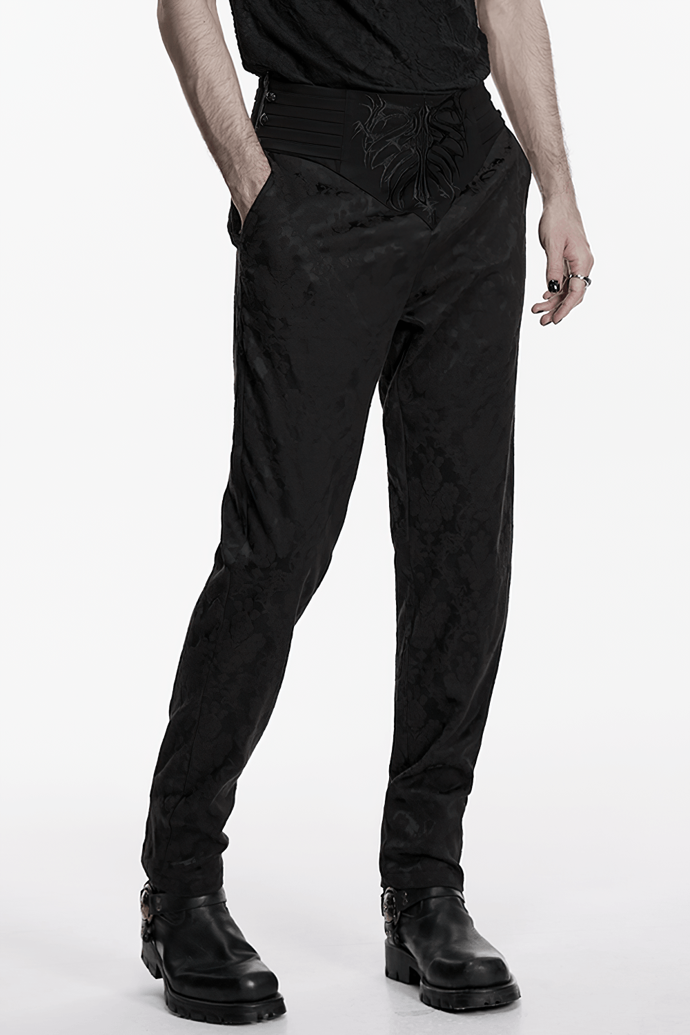 Men's Black Gothic Embroidered Jacquard Pants