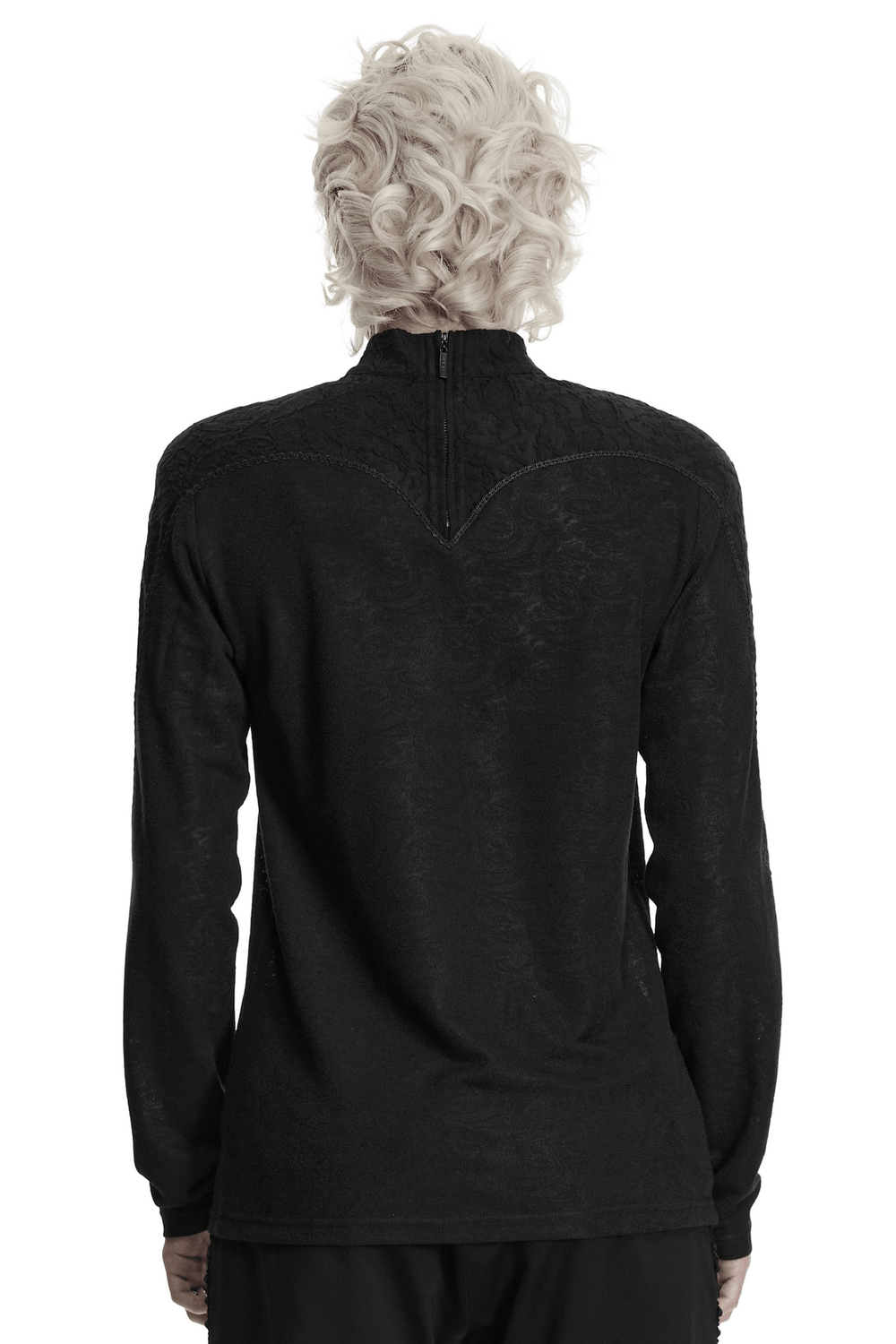 Men's Black Gothic Long-Sleeved Top with Lace Decal