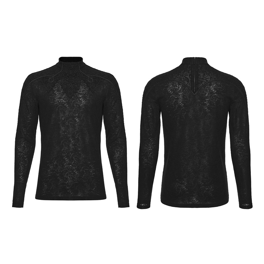 Men's Black Gothic Long-Sleeved Top with Lace Decal