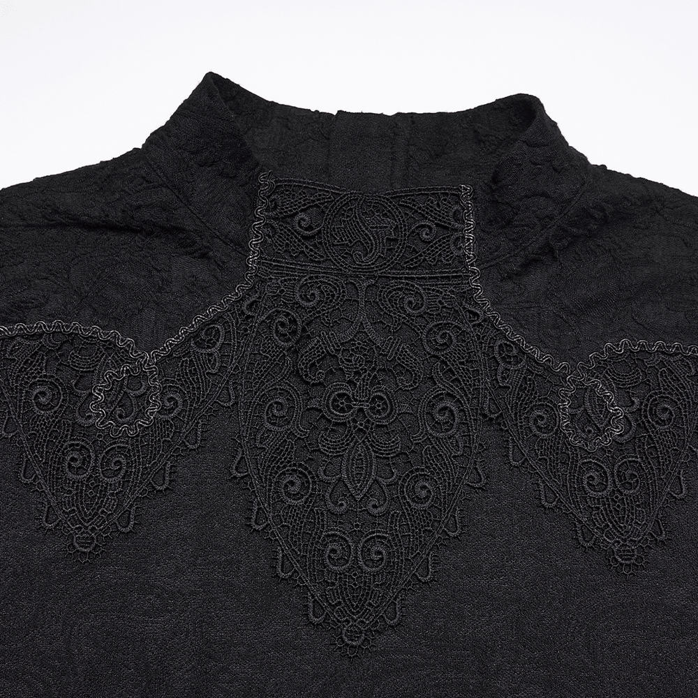 Men's Black Gothic Long-Sleeved Top with Lace Decal