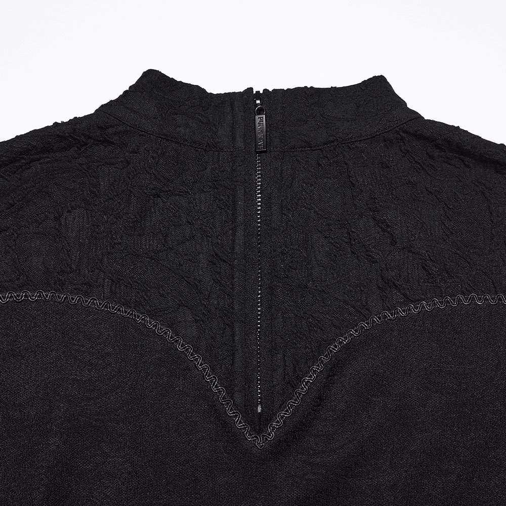 Men's Black Gothic Long-Sleeved Top with Lace Decal