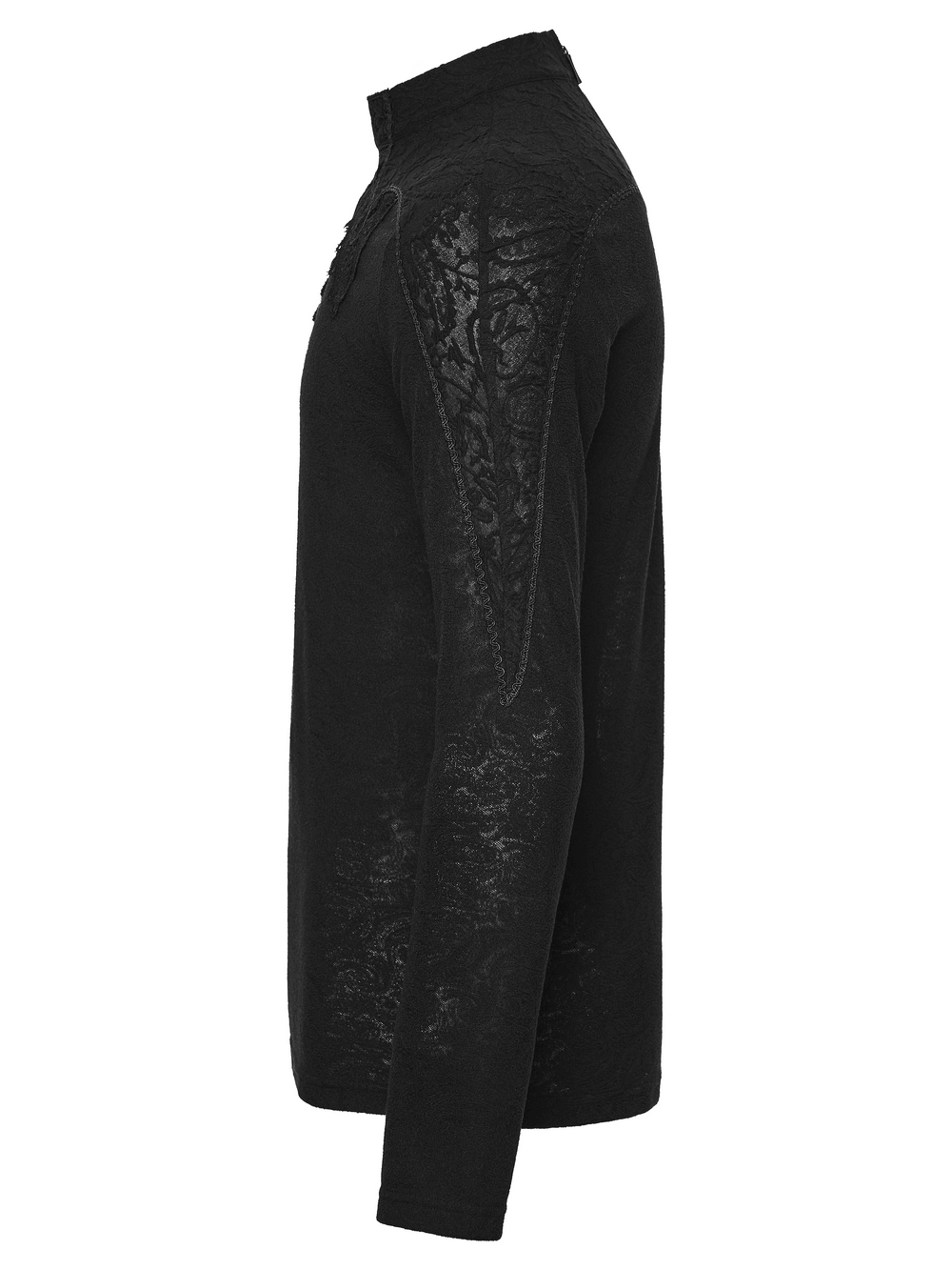 Men's Black Gothic Long-Sleeved Top with Lace Decal