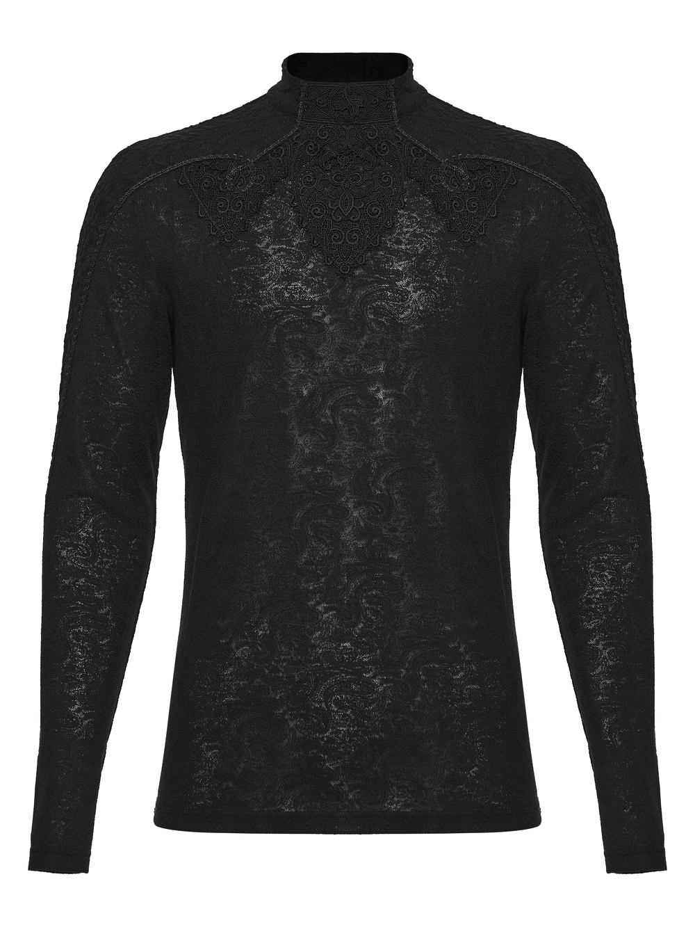 Men's Black Gothic Long-Sleeved Top with Lace Decal